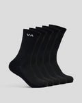 Rvca Socks 5 Pack Sport Crew Black Size 7 11 Skateboard Sox