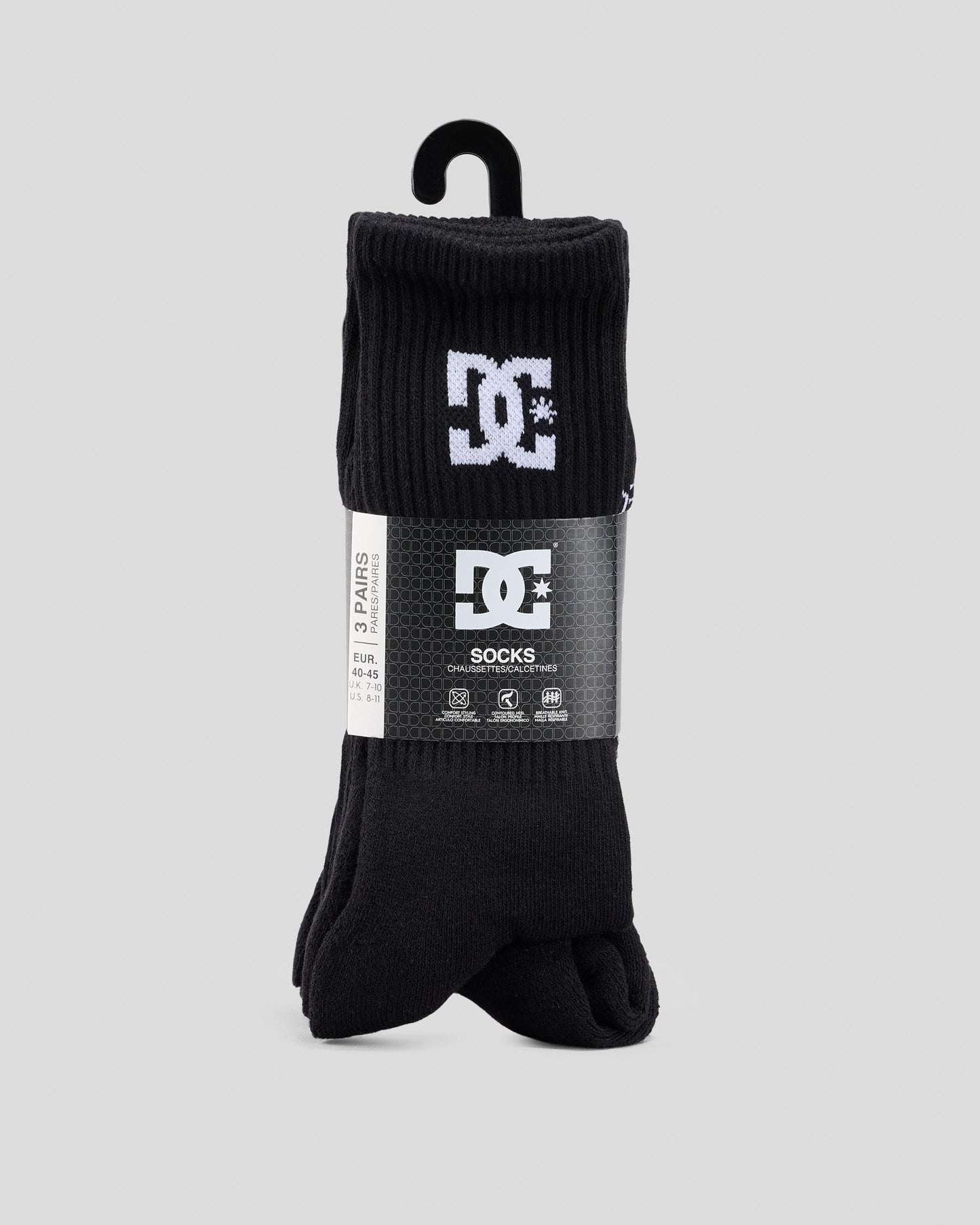 DC Shoes Socks 3 Pack Crew Black Size 7-11 Skateboard Sox