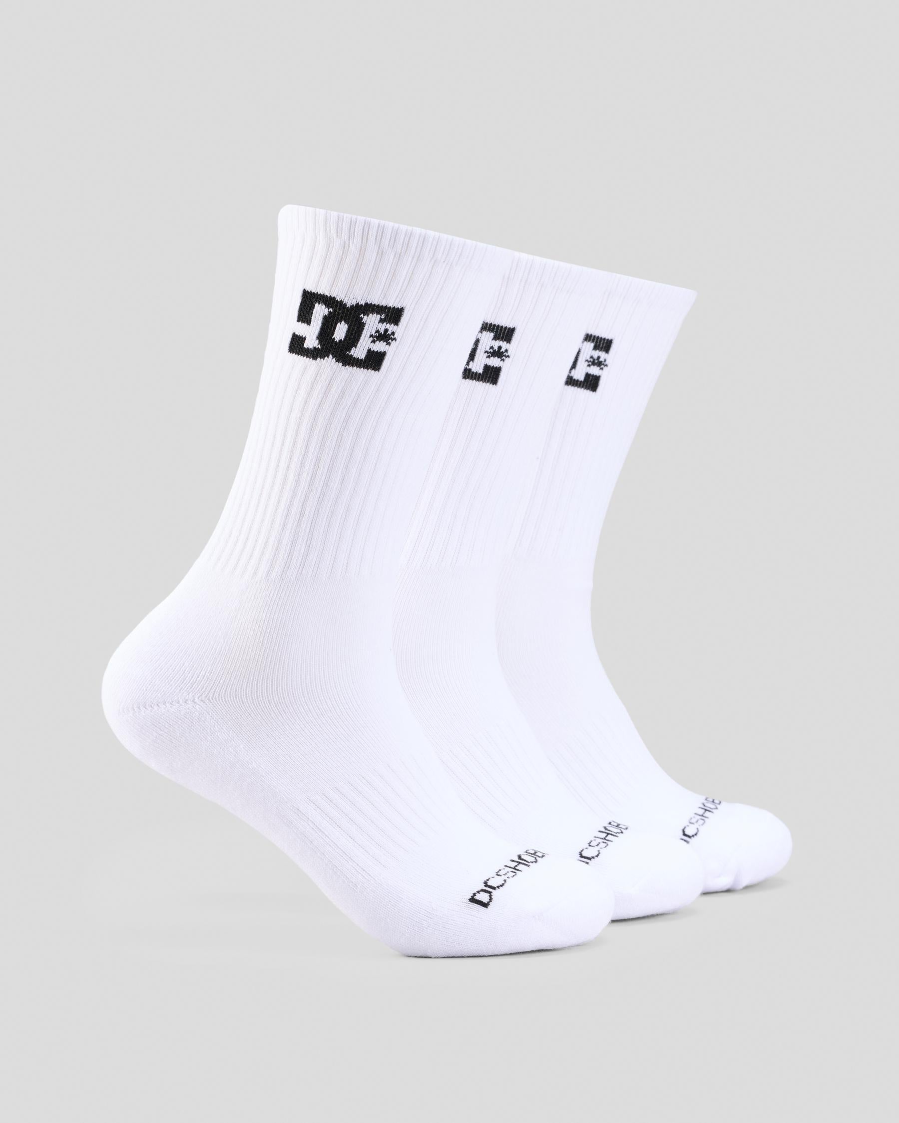 DC Shoes Socks 3 Pack Crew Snow White Size 7-11