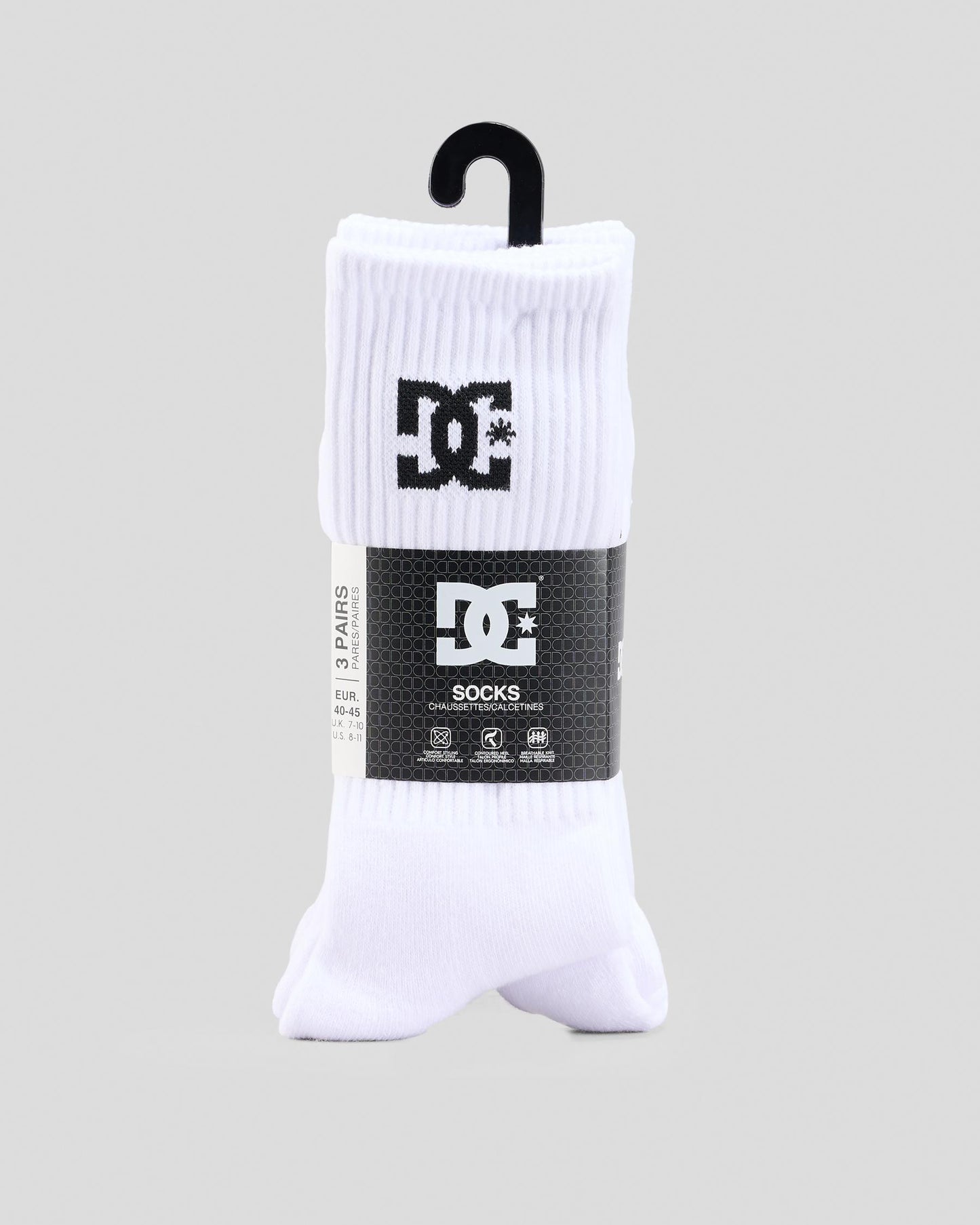 DC Shoes Socks 3 Pack Crew Snow White Size 7-11