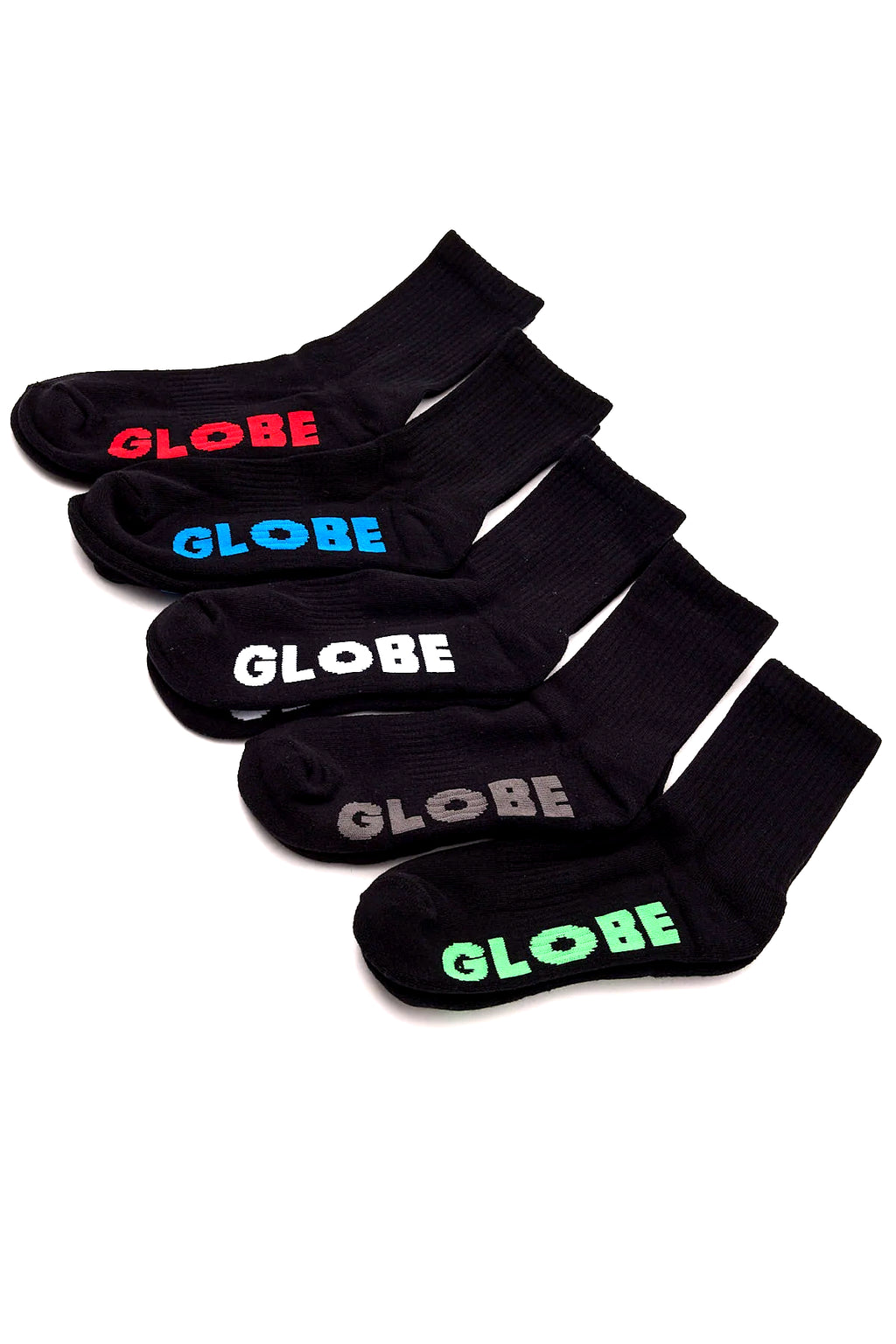 Globe Socks 5 Pack Stealth Crew Black Size 7-11 Skateboard Sox