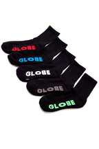 Globe Socks 5 Pack Stealth Crew Black Size 7-11 Skateboard Sox