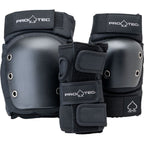Pro Tec Pads Street Gear 3 Pack Black Adult Elbows Knees Wrists Safety