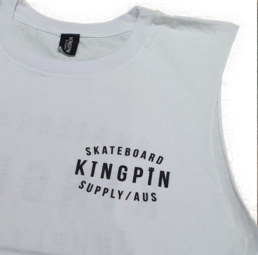 Kingpin Skate Supply Retro Tank in WHIte - A Skateboard T-Shirt from the best skate shop near me sydney melbourne australia