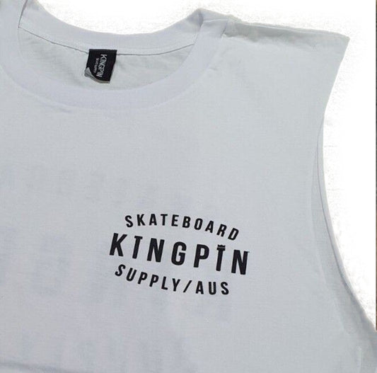 Kingpin Skate Supply Retro Tank in WHIte - A Skateboard T-Shirt from the best skate shop near me sydney melbourne australia