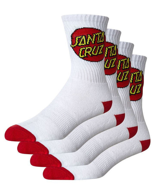 Santa Cruz Socks 4 Pack White Crew Size 7 11 New Mens Skateboard Sox