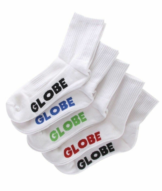 Globe Socks 5 Pack Stealth Crew White Size 2-8 Skateboard Sox