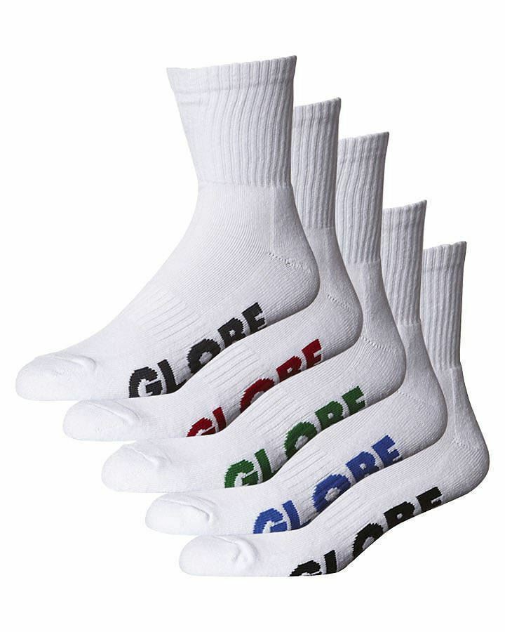Globe Socks 5 Pack Stealth Crew White Size 2-8 Skateboard Sox