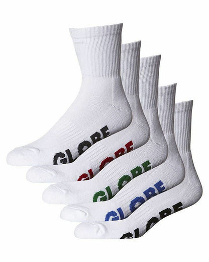 Globe Socks 5 Pack Stealth Crew White Size 2-8 Skateboard Sox