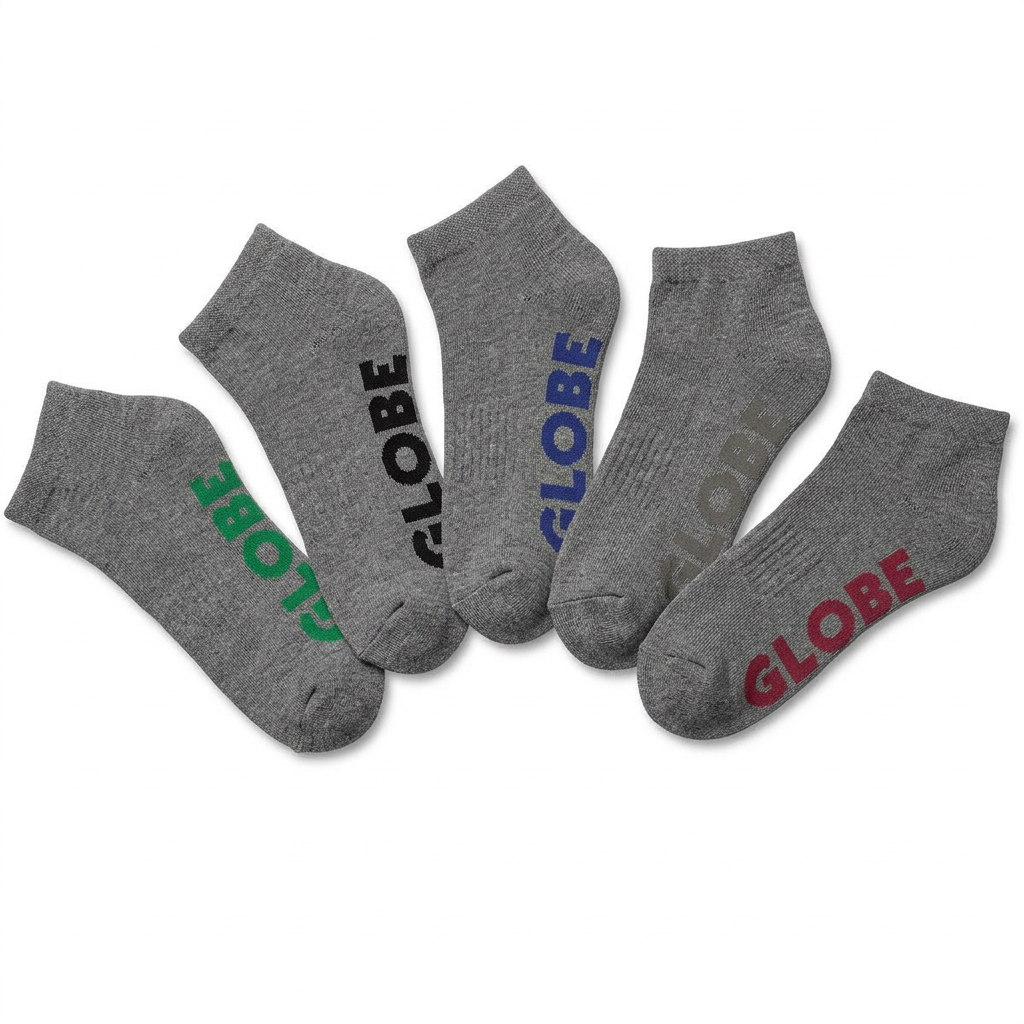 Globe Socks 5 Pack Stealth Ankle Grey Size 7-11 Skateboard Sox New