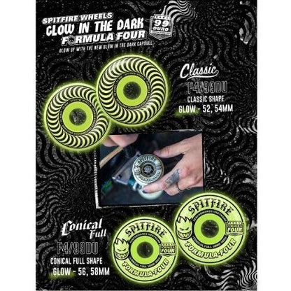 Spitfire Wheels F4 Glow In The Dark Conical Full 56Mm 99D Formula Four