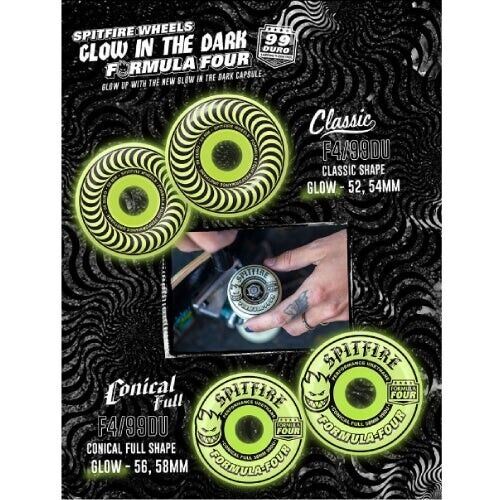 Spitfire Wheels F4 Glow In The Dark Conical Full 56Mm 99D Formula Four
