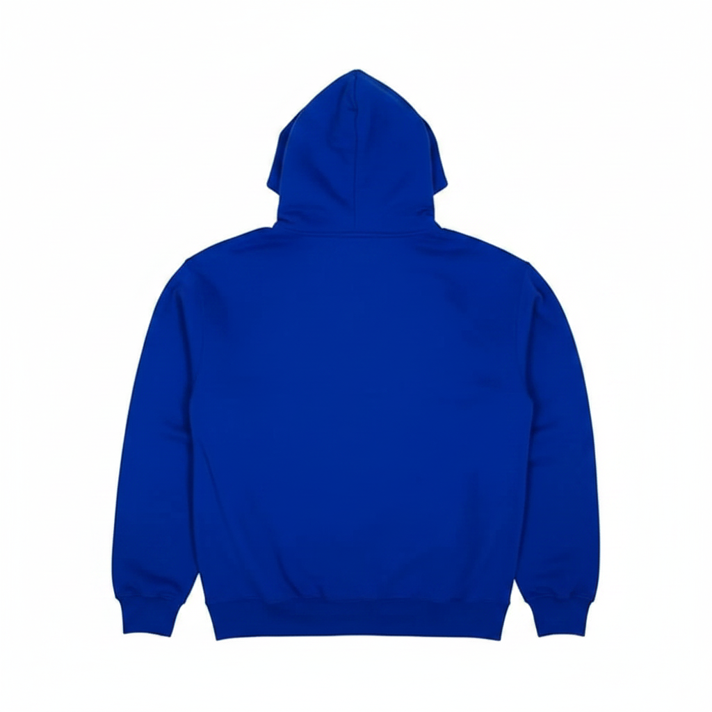 A royal blue pullover hoodie featuring the iconic yellow and orange Thrasher Magazine flame logo printed across the chest, displayed against a solid white background.