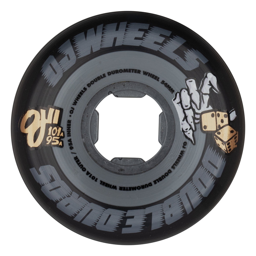 OJ Wheels 54mm Double Duro Mini Combo Black Grey 101a 95a Core + Gold Dice