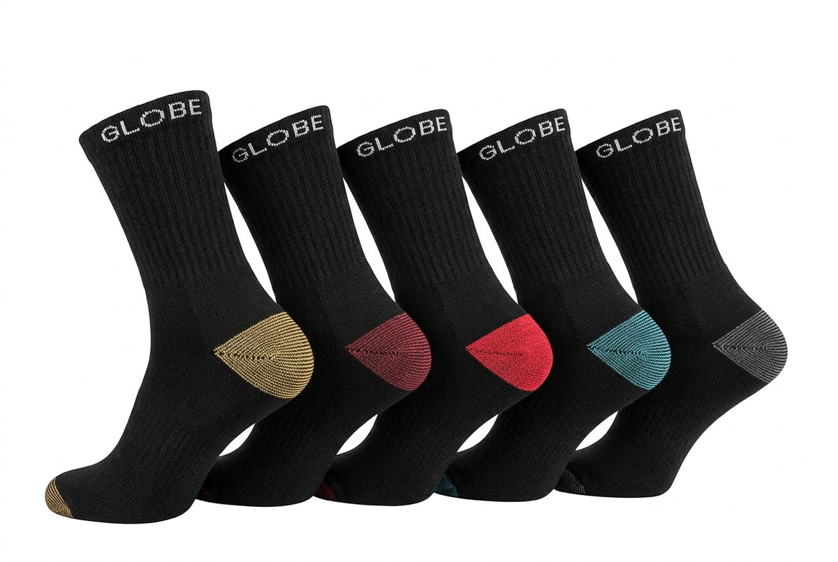 Globe Socks 5 Pack Ingles Crew Black Size 7-11 Skateboard Sox