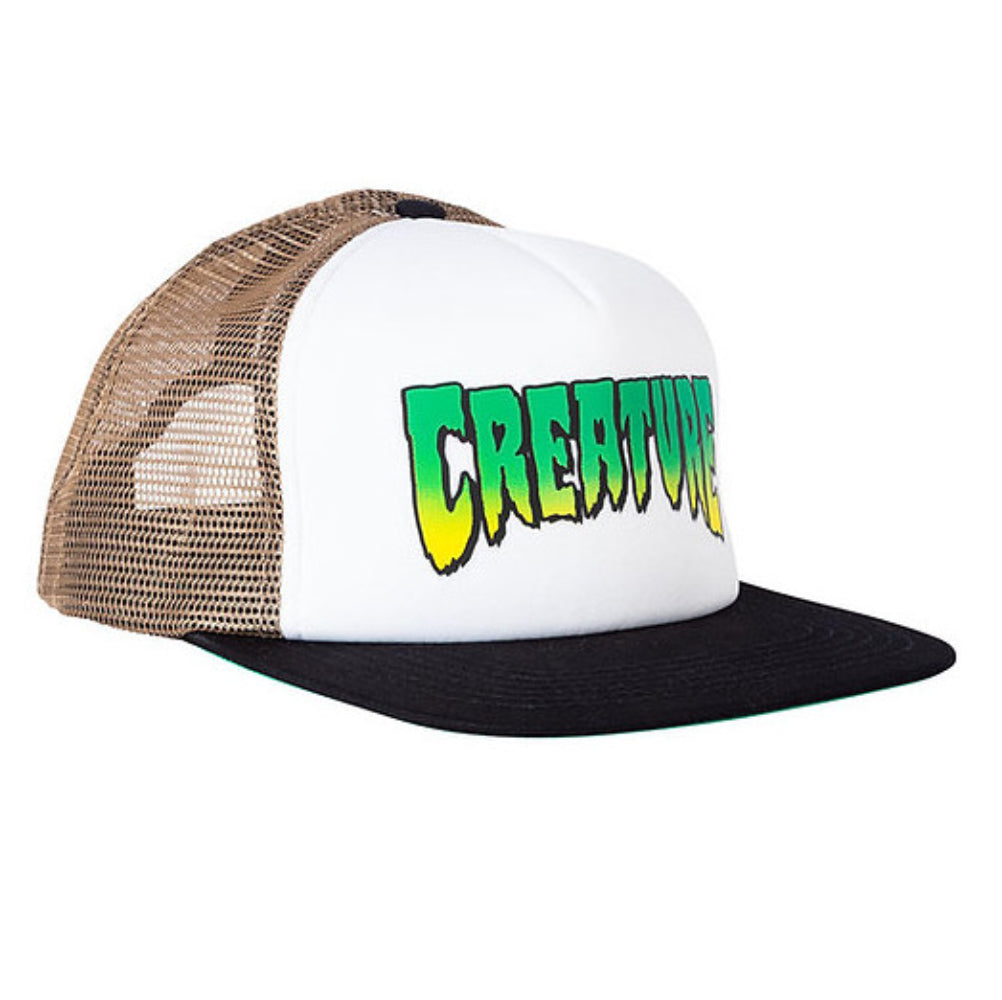 Creature Trucker Logo White Tan Black Cap Osfa Skateboard Hat