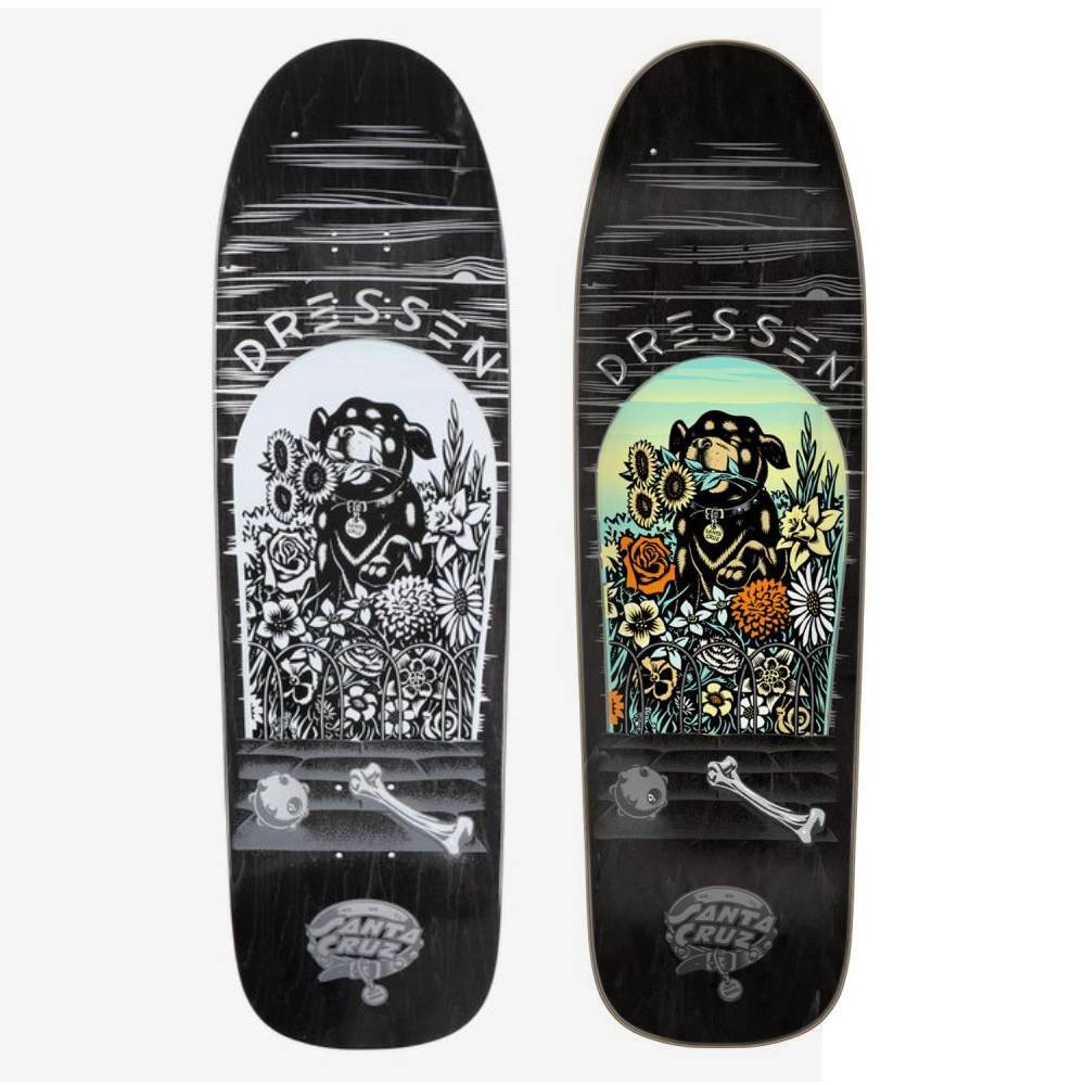 Santa Cruz Skateboard Deck Eric Dressen UV Pup Shaped 9.3" Black Stain Reissue