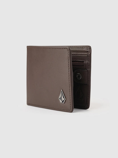 Volcom Single Stone Dark Brown Leather Bi-Fold RFID Wallet