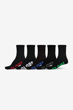 Globe Socks 5 Pack Stealth Crew Black Size 7-11 Skateboard Sox