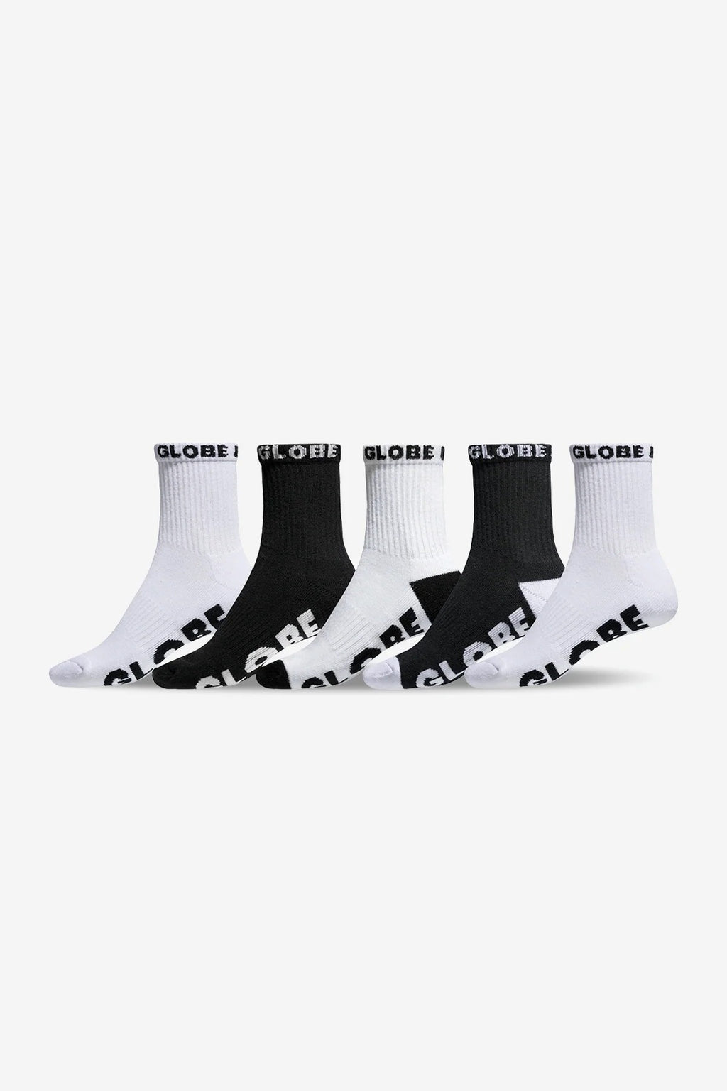 Globe Socks 5 Pack Quarter Black White Crew Size 12-15 Skateboard Sox