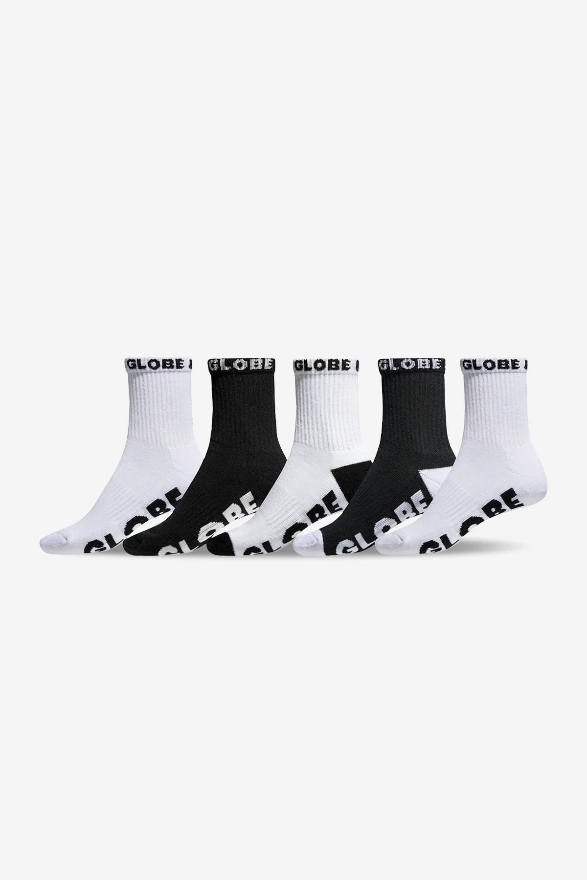 Globe Socks 5 Pack Quarter Black White Crew Size 12-15 Skateboard Sox