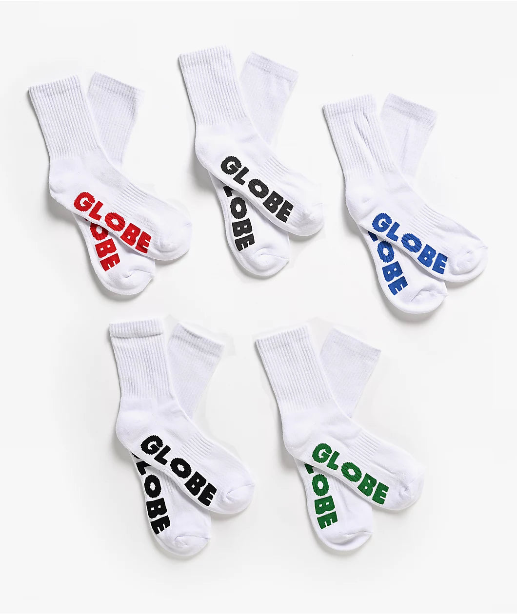 Globe Socks 5 Pack Stealth Crew White Size 2-8 Skateboard Sox