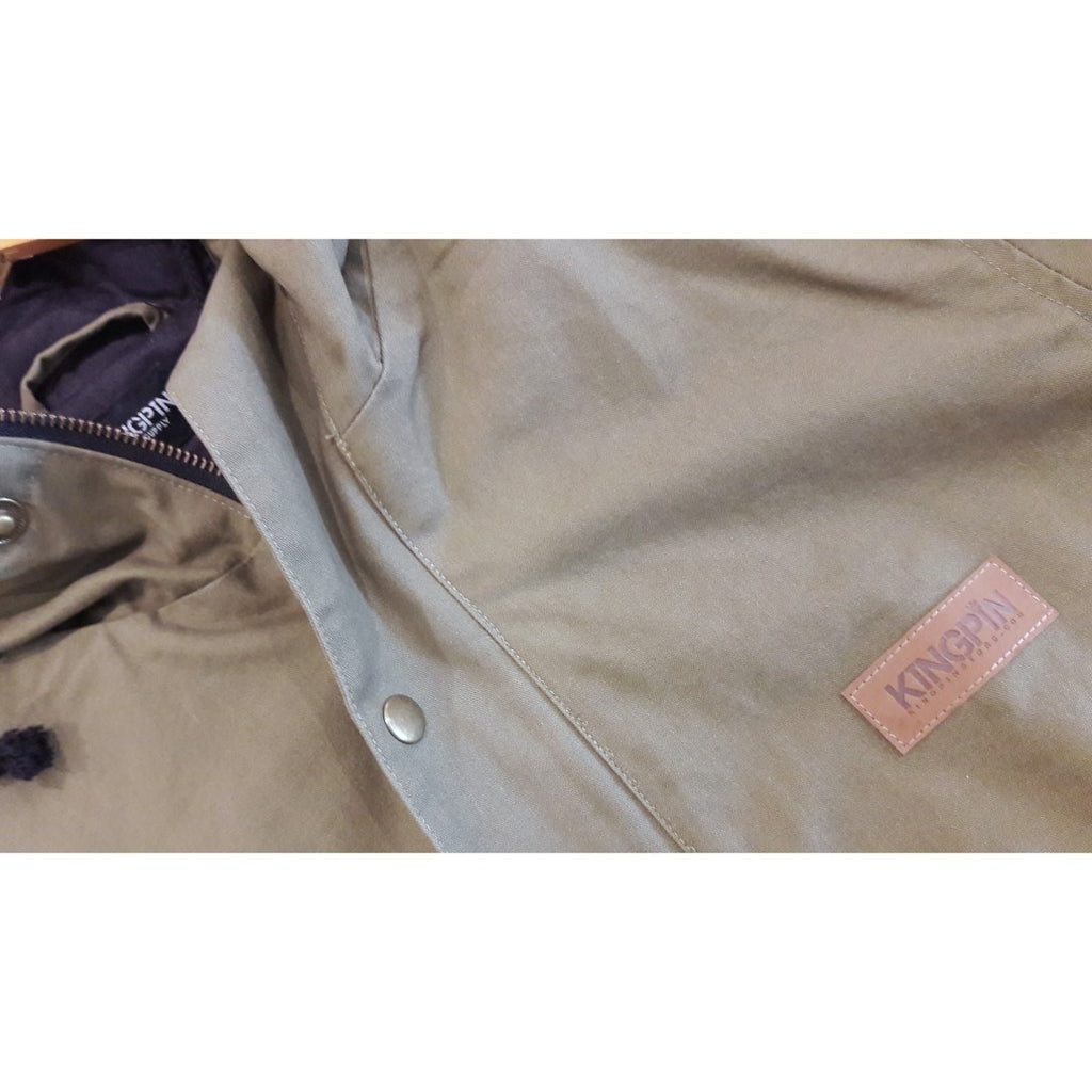 Kingpin Skate Supply Utility Jacket Olive Heavy Cotton Drill Zip Up Button Hood