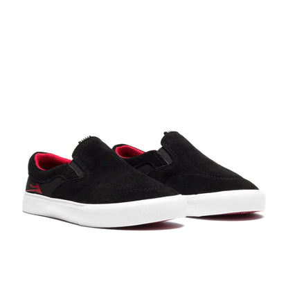 Lakai Owen Kids Skate Shoes - Black/Red Suede Slip-on