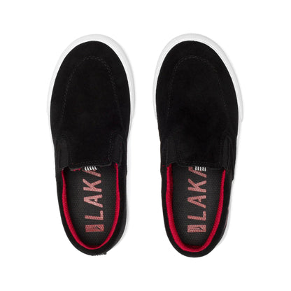 Lakai Owen Kids Skate Shoes - Black/Red Suede Slip-on