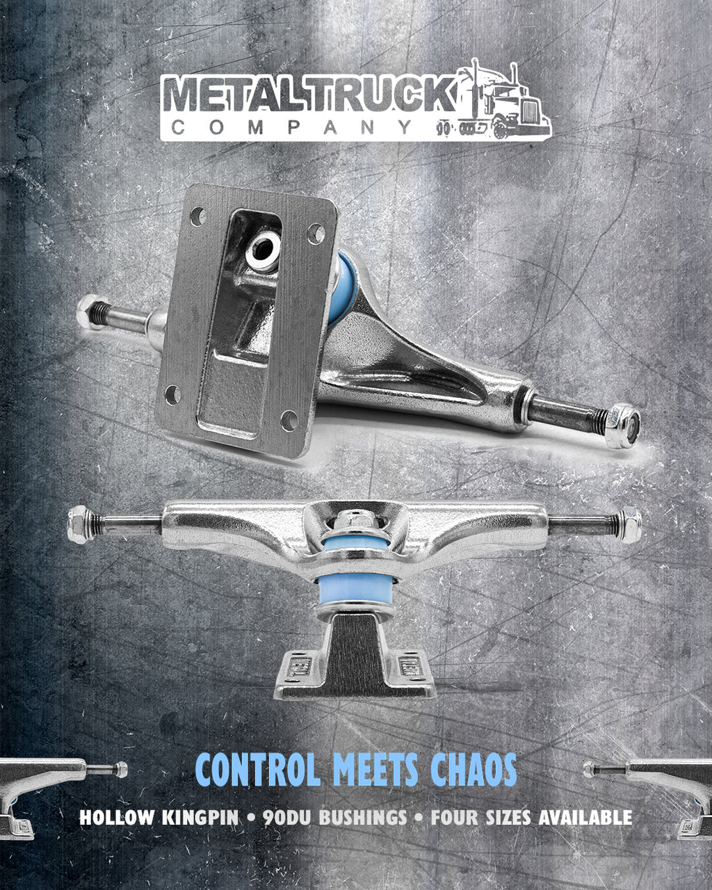 Metal Trucks Hollow Kingpin Raw Skateboard Trucks 5.0-6.25