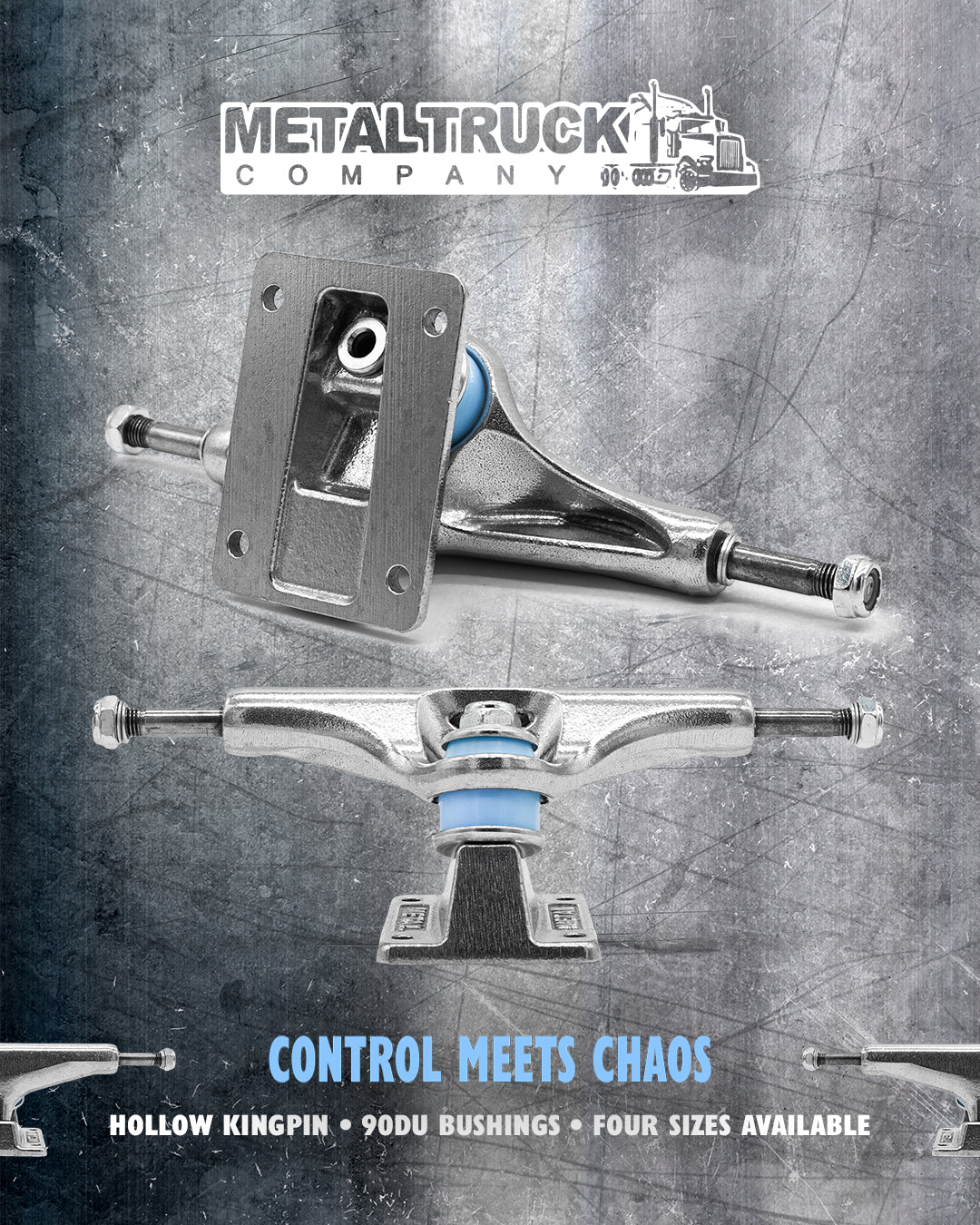 Metal Trucks Hollow Kingpin Raw Skateboard Trucks 5.0-6.25