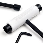 White tool with black accents on a white background