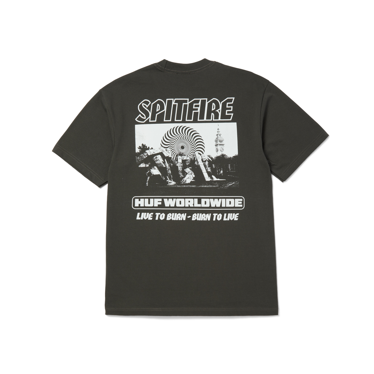 huf x Spitfire Burn Heavyweight T-Shirt - Washed Black