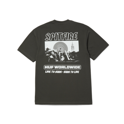 huf x Spitfire Burn Heavyweight T-Shirt - Washed Black