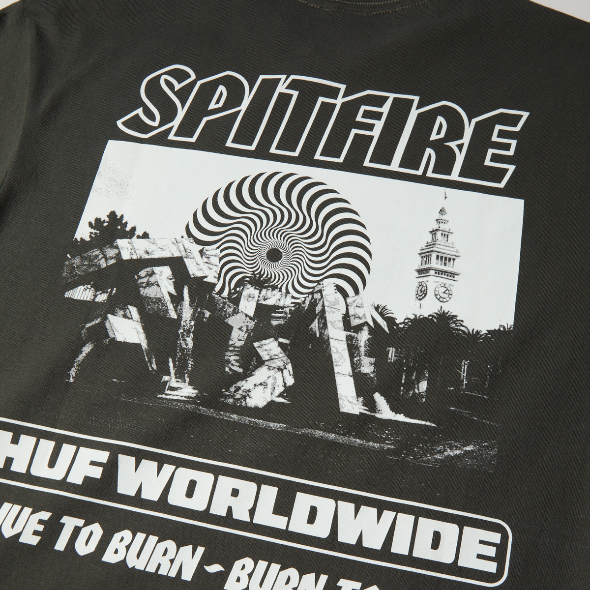 huf x Spitfire Burn Heavyweight T-Shirt - Washed Black
