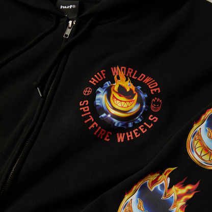 huf x Spitfire Chrome Head Full-Zip Hoodie - Black