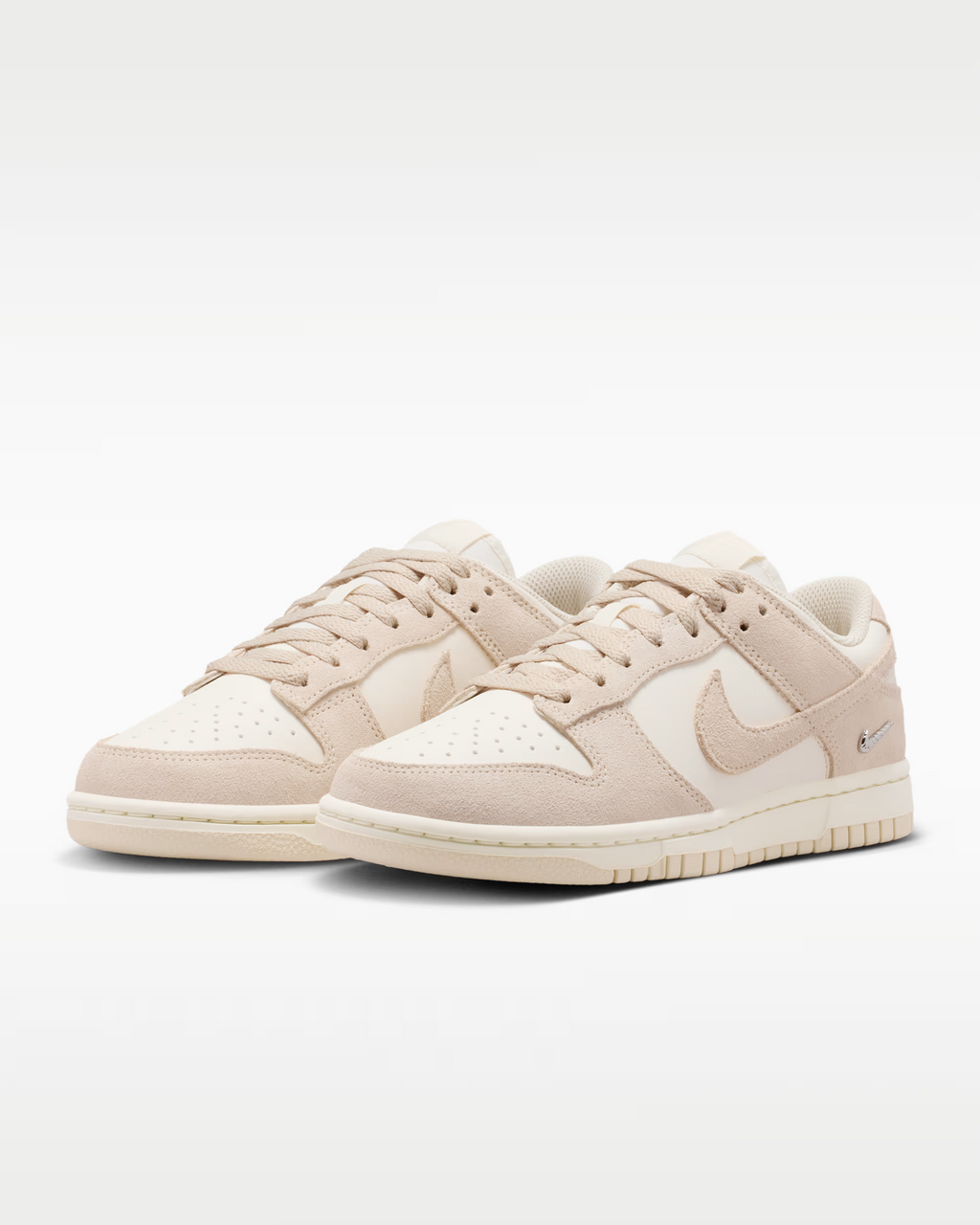 Nike Dunk Low Suede Shoes - Pearl White Pale Ivory Metallic Silver