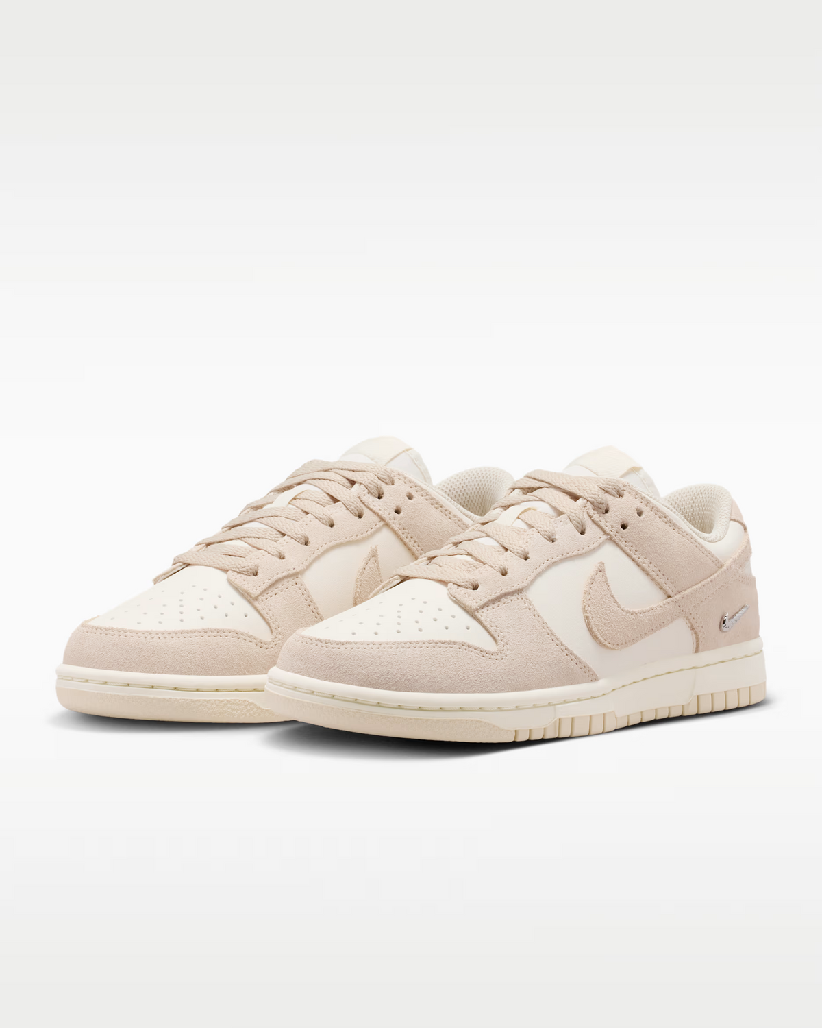 Nike Dunk Low Suede Shoes - Pearl White Pale Ivory Metallic Silver