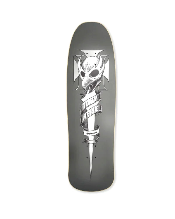 Birdhouse Skateboard Deck Tony Hawk Crest Old School 9.375" Metallic Silver