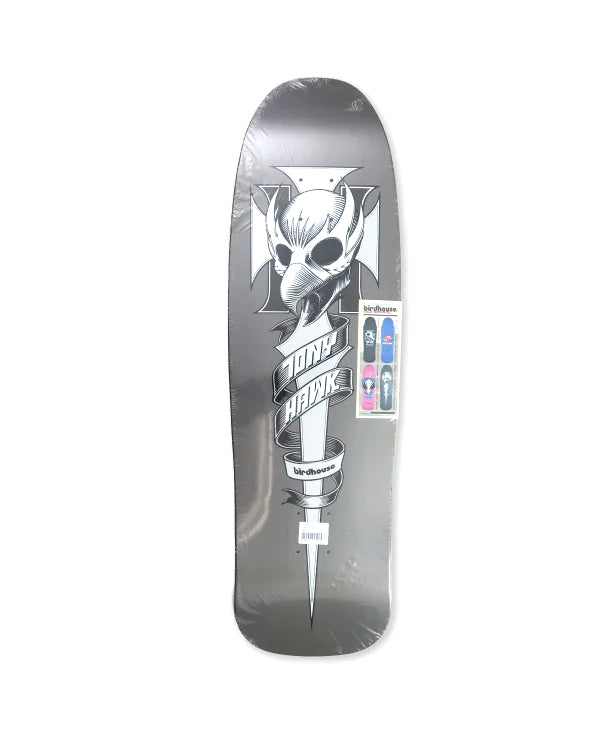 Birdhouse Skateboard Deck Tony Hawk Crest Old School 9.375" Metallic Silver