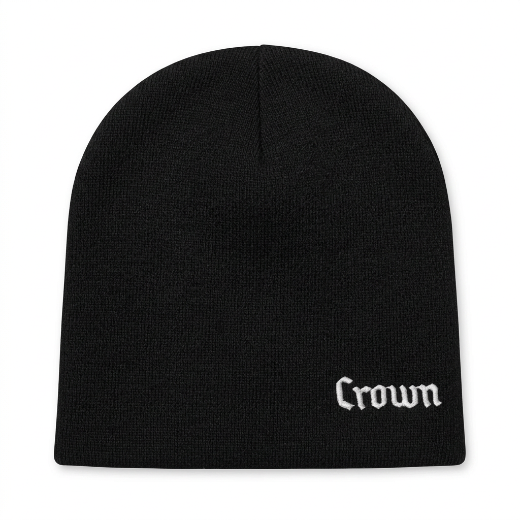 Black Crown beanie top-down view