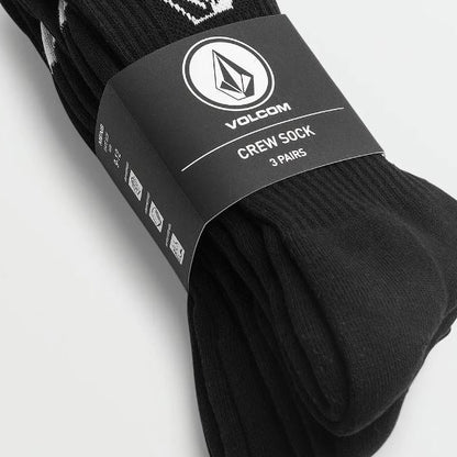 Volcom Socks 3 Pack Full Stone Retro Black Crew Size 9-12 Skateboard Sox