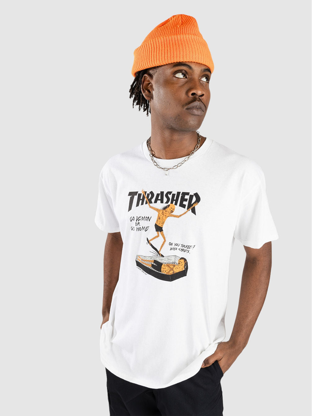 Thrasher Tee Neckface Coffin White Premium Skateboard Magazine T Shirt