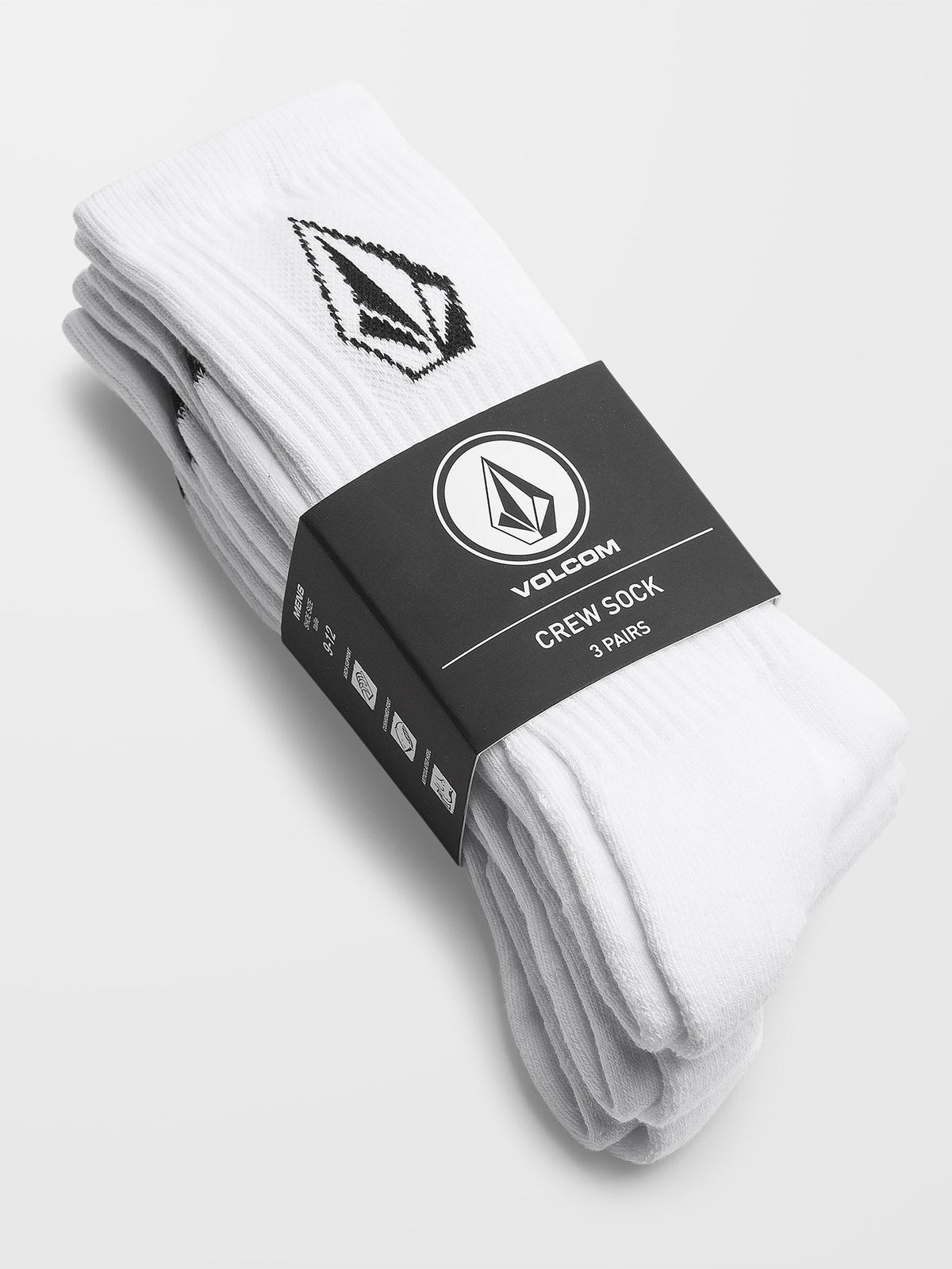 Volcom Socks 3 Pack Full Stone White Crew Size 9 12 Skateboard Sox