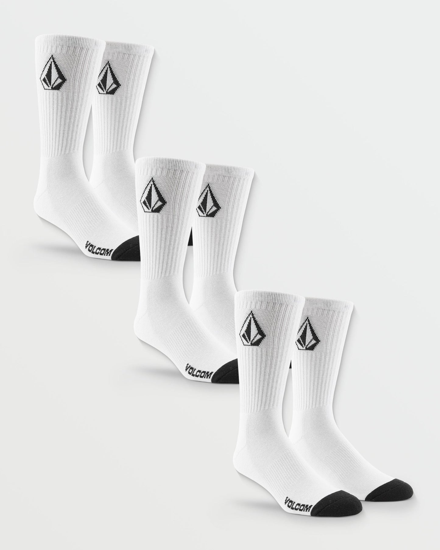 Volcom Socks 3 Pack Full Stone White Crew Size 9-12 Skateboard Sox