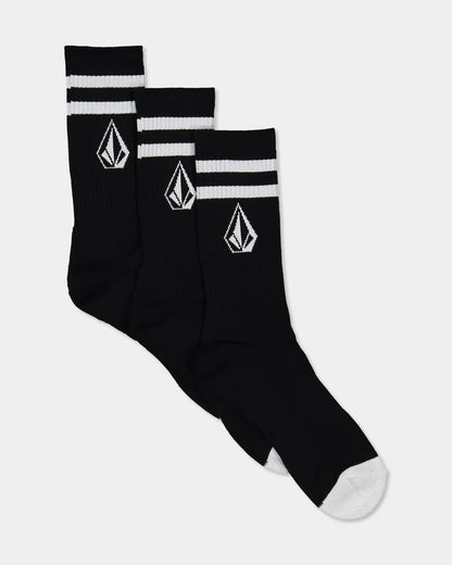 Volcom Socks 3 Pack Full Stone Retro Black Crew Size 9-12 Skateboard Sox