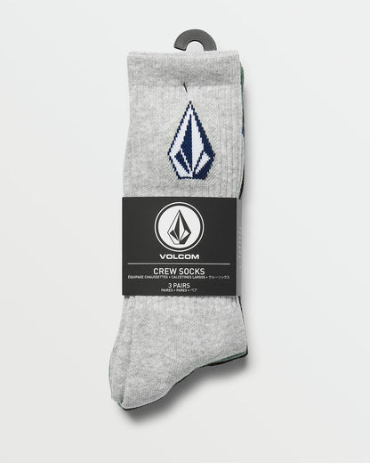Volcom Socks 3 Pack Full Stone Petrol Crew Size 9-12 Skateboard Sox