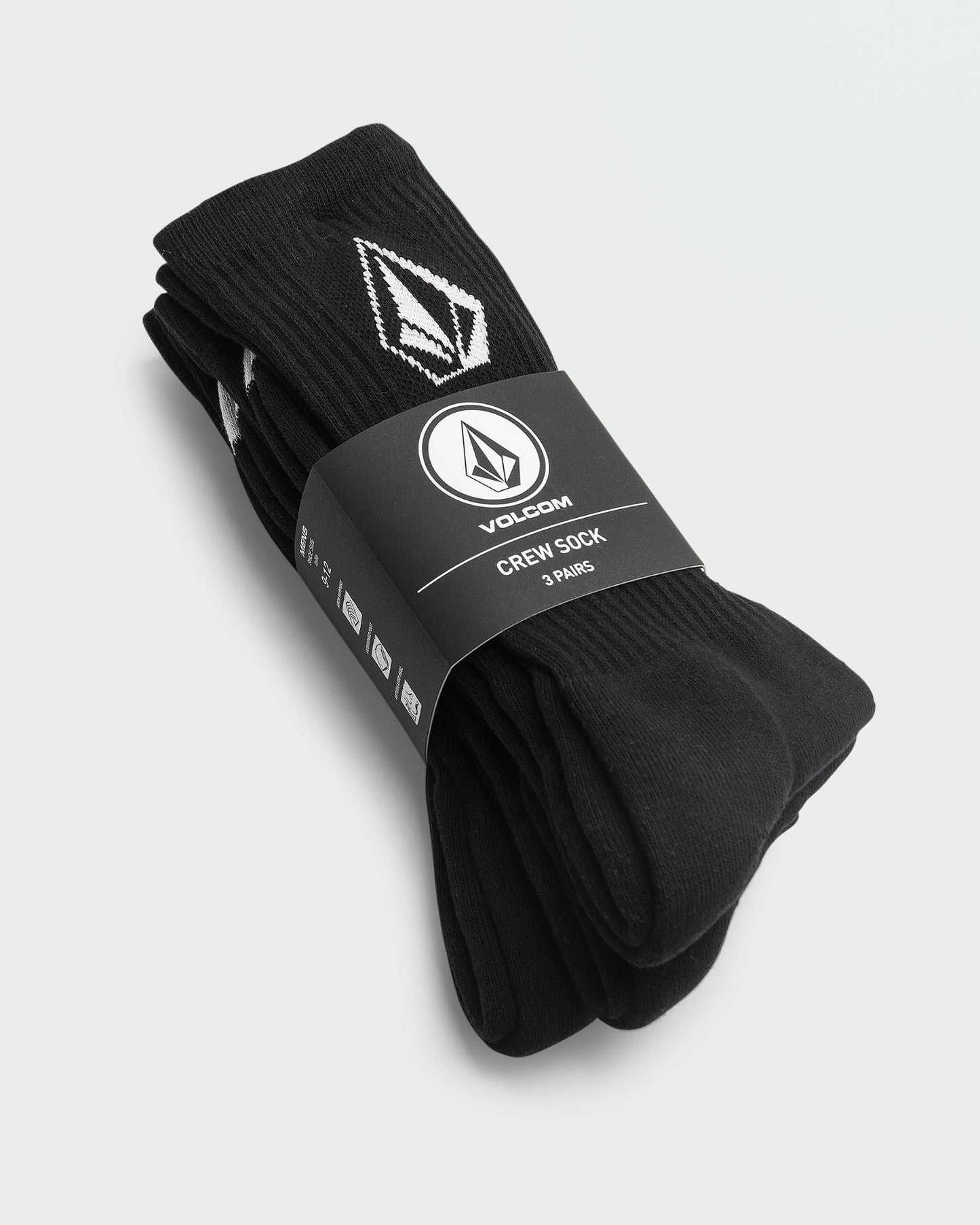 Volcom Socks 3 Pack Full Stone Black Crew Size 9-12 Skateboard Sox