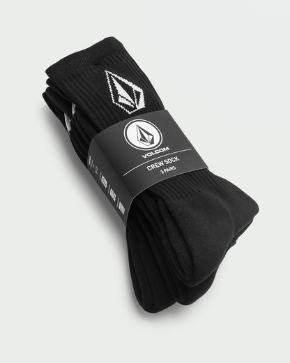 Volcom Socks 3 Pack Full Stone Black Crew Size 9-12 Skateboard Sox