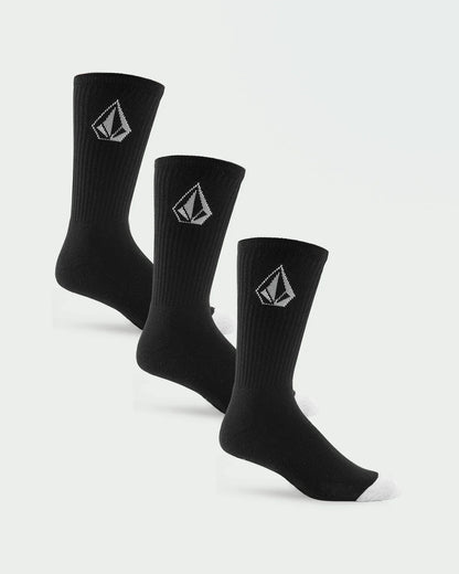 Volcom Socks 3 Pack Full Stone Black Crew Size 9-12 Skateboard Sox